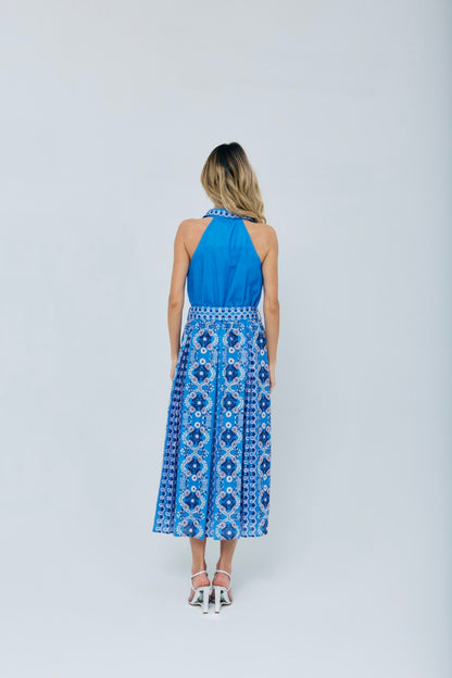 Leena Printed Halter Maxi Dress - Blue Multi