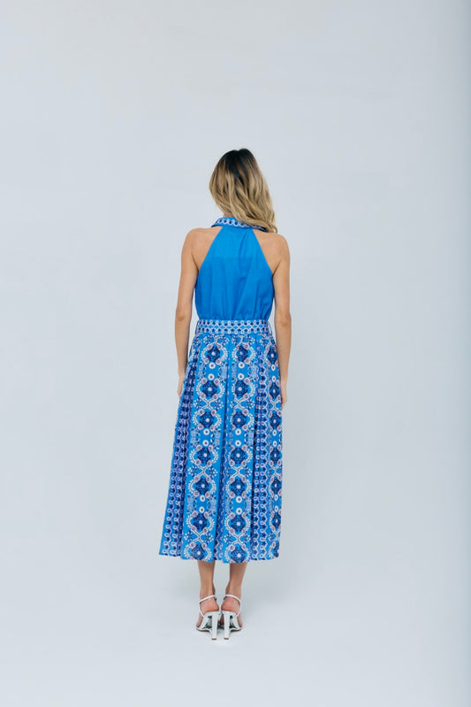 Leena Printed Halter Maxi Dress - Blue Multi