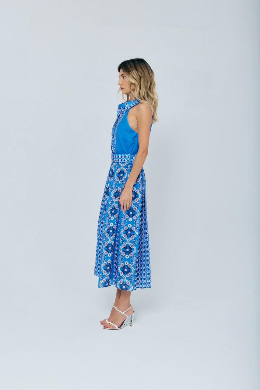 Leena Printed Halter Maxi Dress - Blue Multi