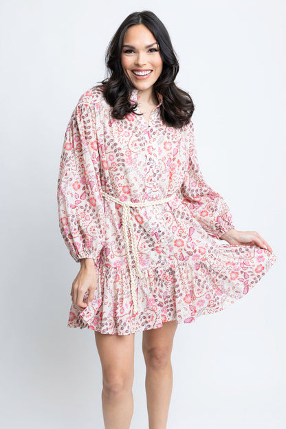 Karlie - Floral Paris Button Down Dress - Pink