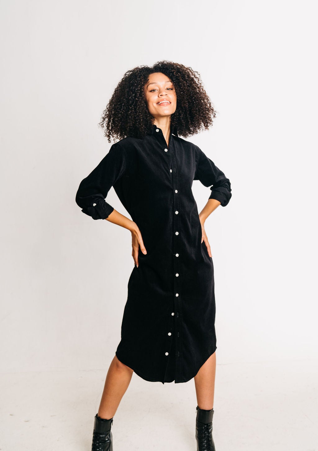 Black Tencel Girlfriend Midi Dress