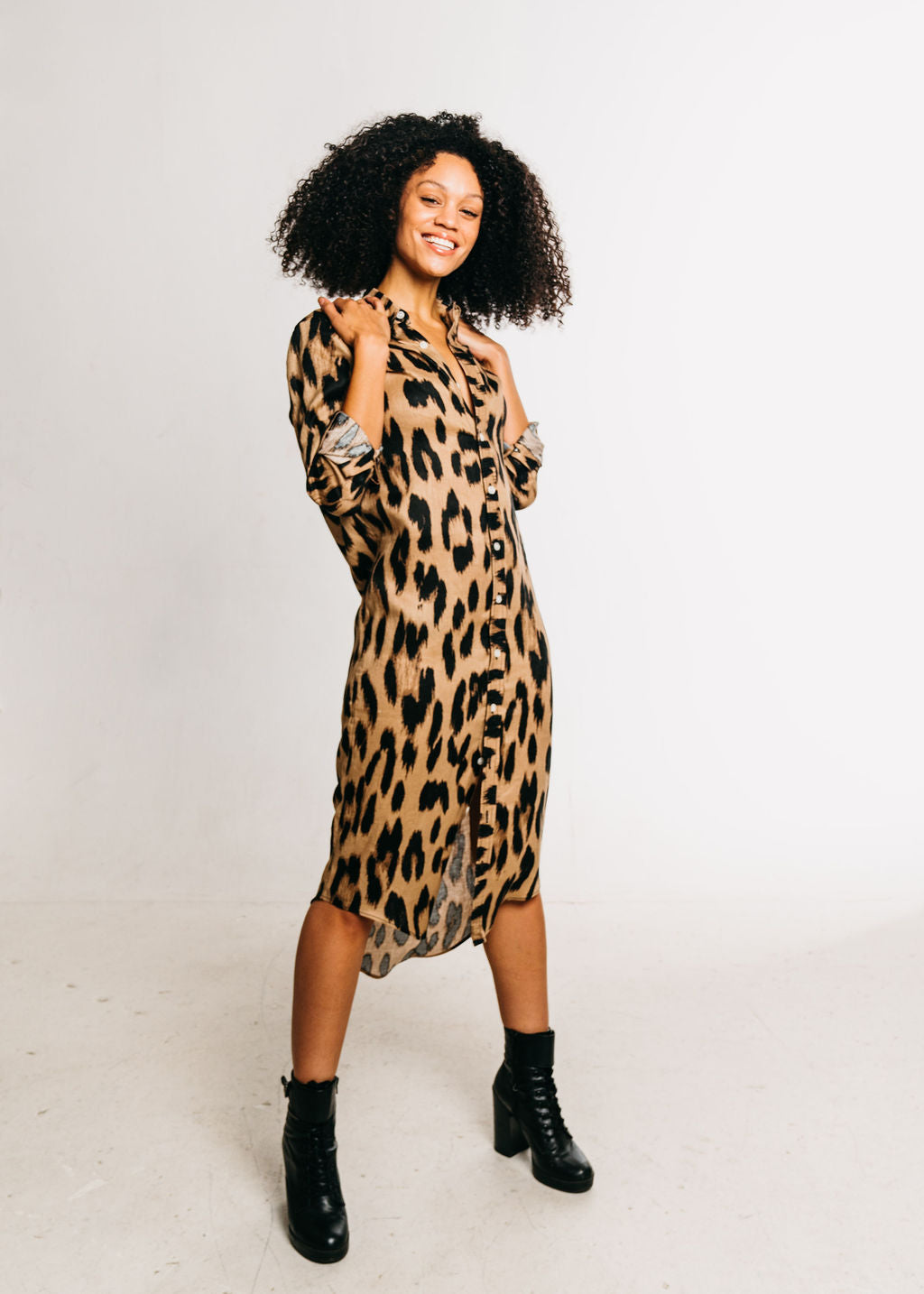 Emily Phillips - Cheetah Linen Girlfriend Midi Dress