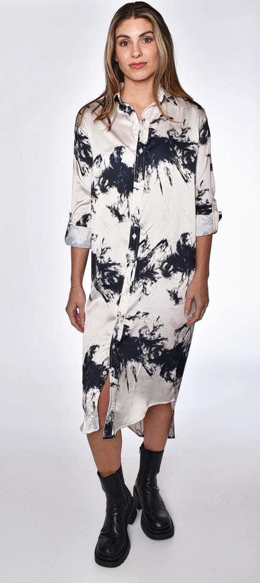 Black & White Tie Dye Tencel Midi Dress