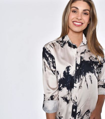 Black & White Tie Dye Tencel Midi Dress
