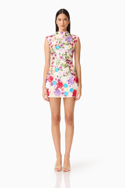 Rosette Sleeveless Mini Dress in Multi Floral