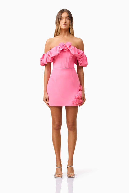 Klara Off The Shoulder Mini Dress in Pink