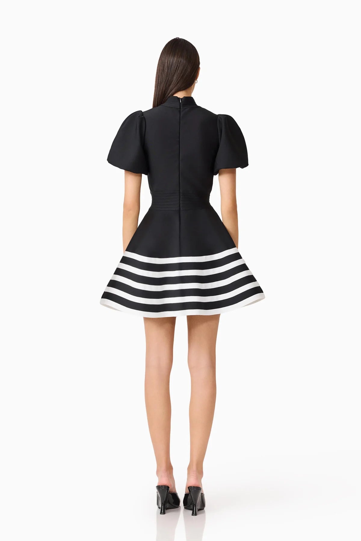 Ninette Puff Sleeve Mini Dress in Black & White