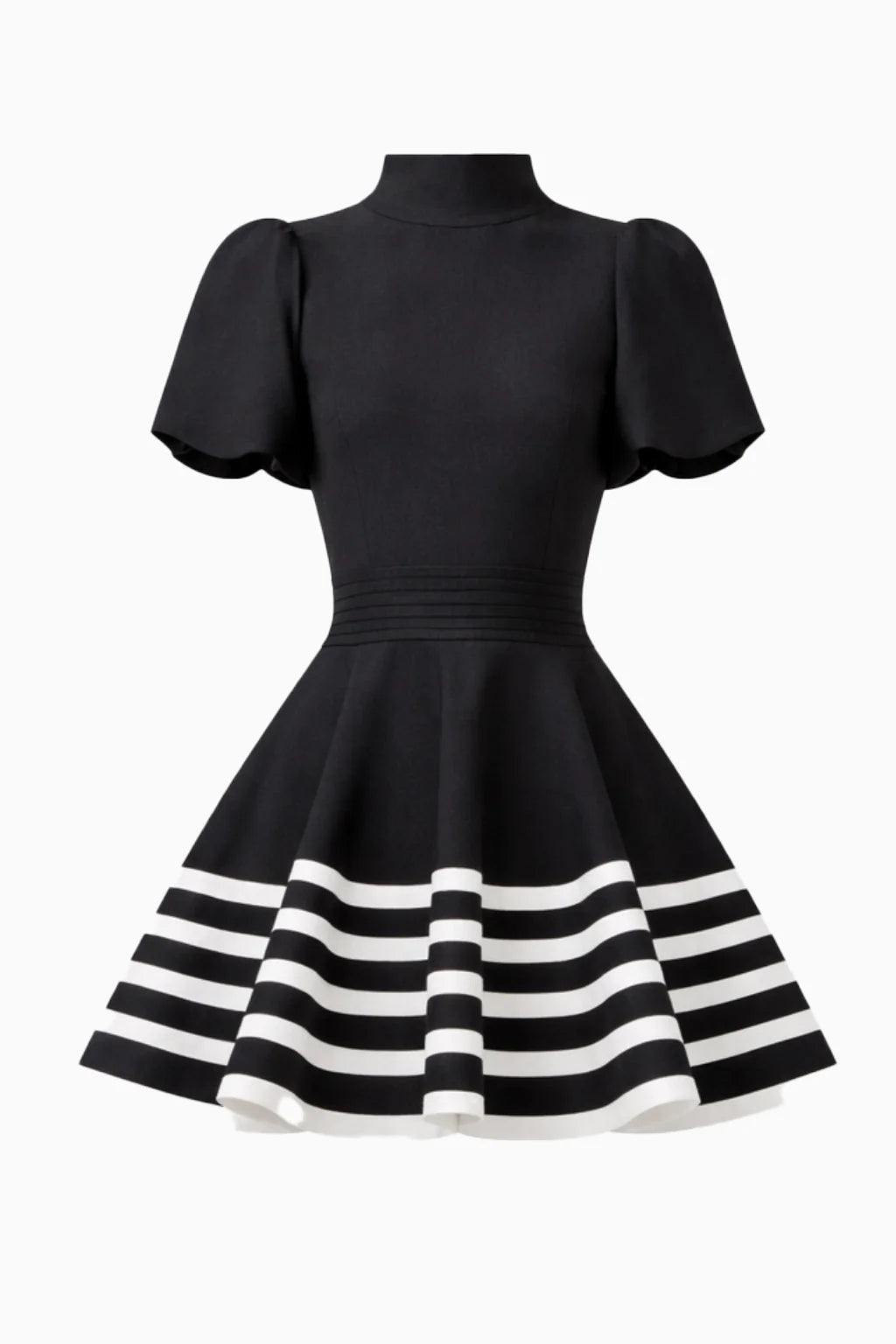 Ninette Puff Sleeve Mini Dress in Black & White