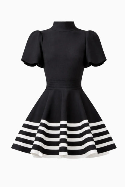 Ninette Puff Sleeve Mini Dress in Black & White