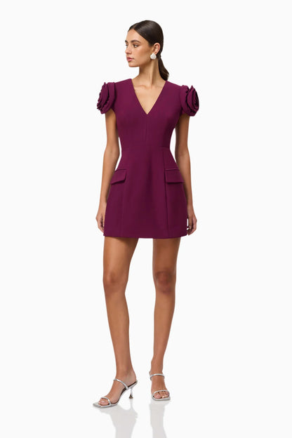 Theresa V-Neck Mini Dress in Burgundy
