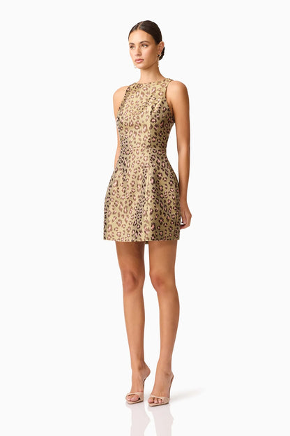 Elara Tulip Mini Dress in Leopard Print