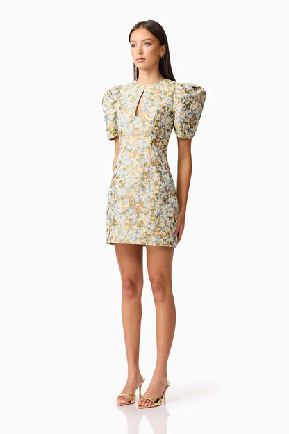Tasmin Puff Sleeve Mini Dress in Blue & Yellow Floral
