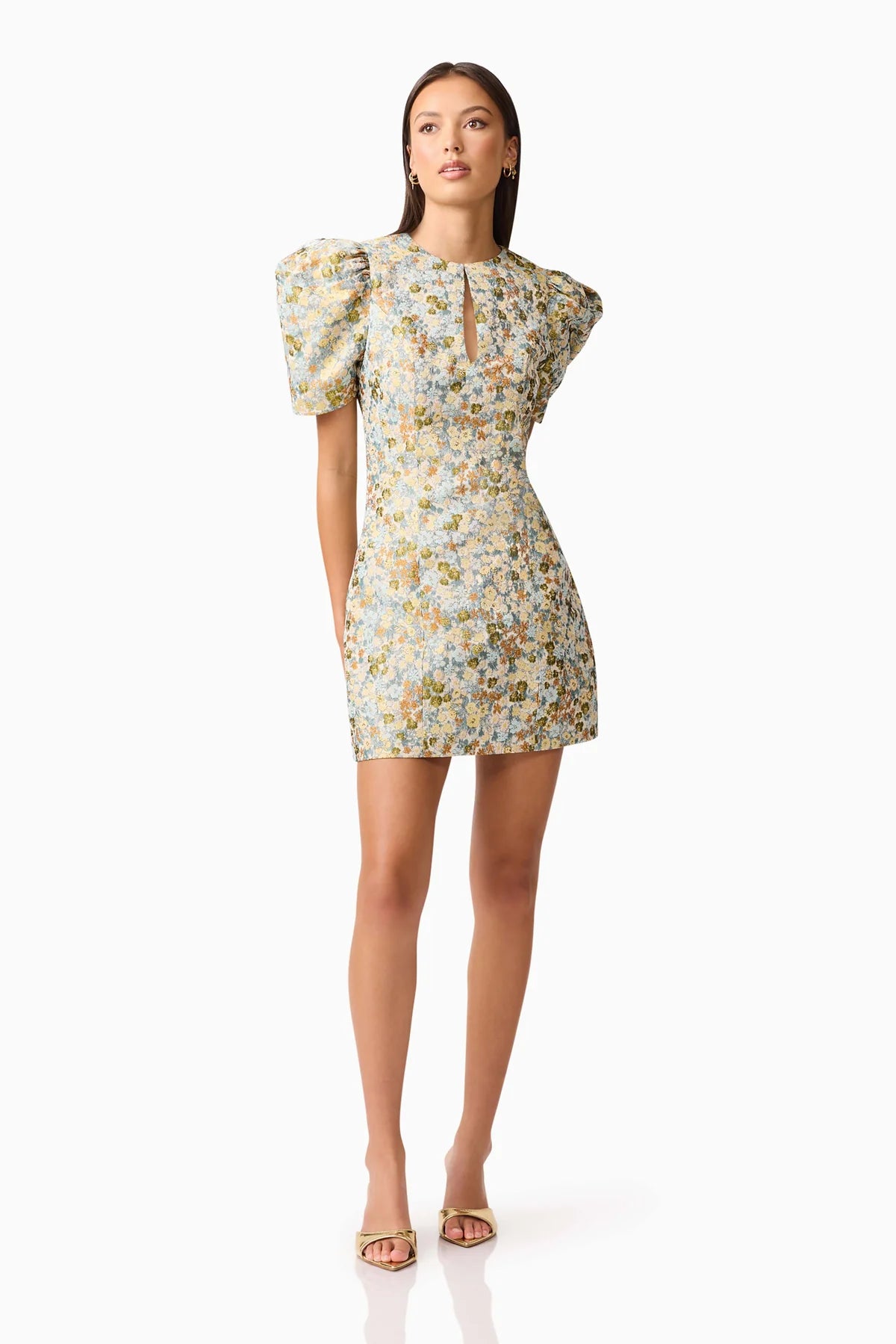 Tasmin Puff Sleeve Mini Dress in Blue & Yellow Floral