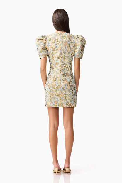 Tasmin Puff Sleeve Mini Dress in Blue & Yellow Floral