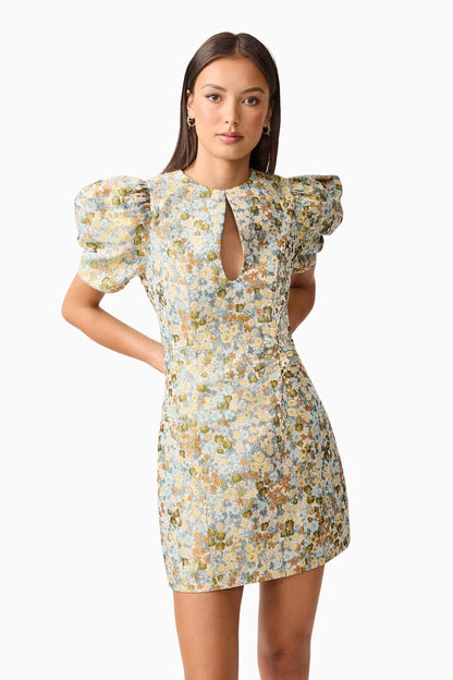 Tasmin Puff Sleeve Mini Dress in Blue & Yellow Floral
