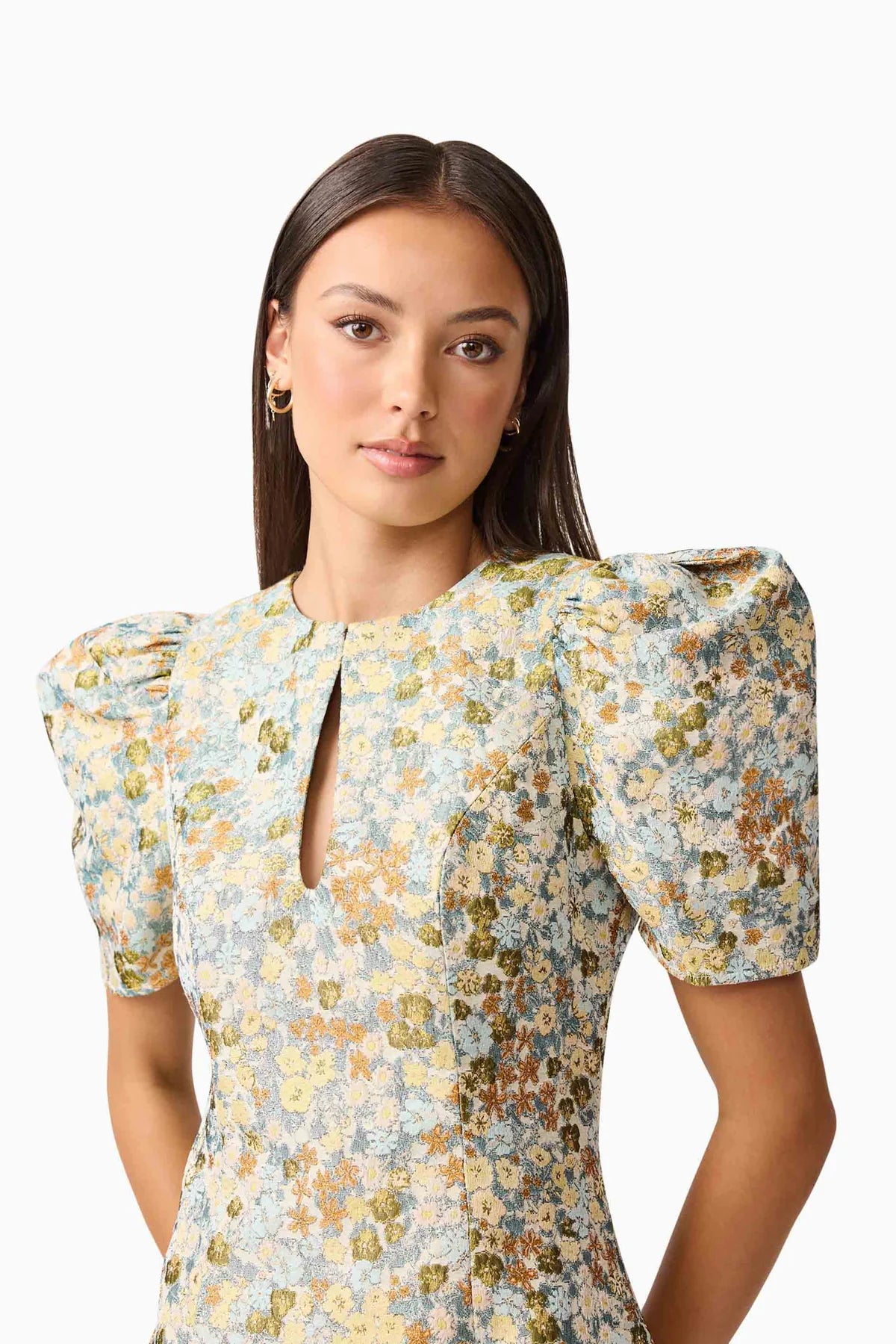Tasmin Puff Sleeve Mini Dress in Blue & Yellow Floral