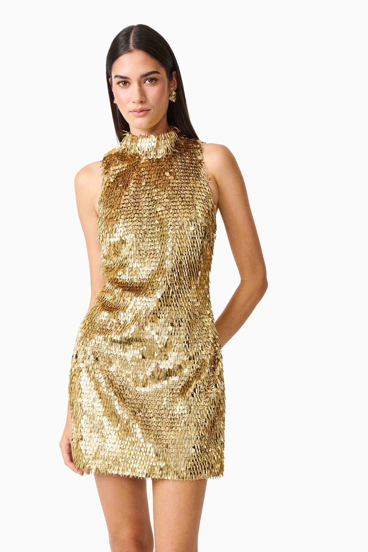 Mercelline Embellished Mini Dress in Gold
