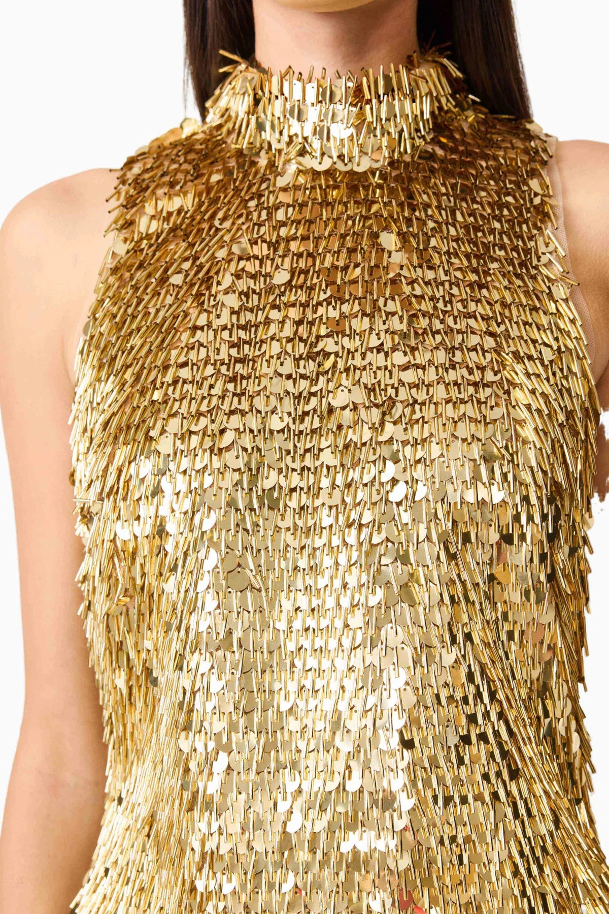Mercelline Embellished Mini Dress in Gold