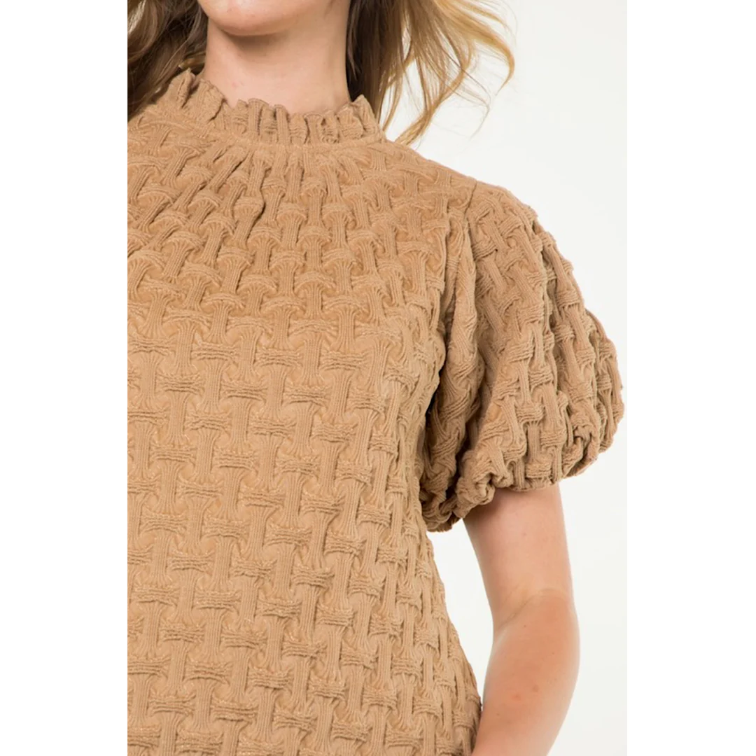 THML - Textured Puff Sleeve Top - Beige