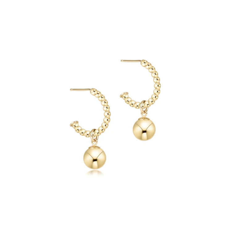 Beaded Classic 1" Post Hoop - 2mm Gold - Classic Gold 8mm Charm