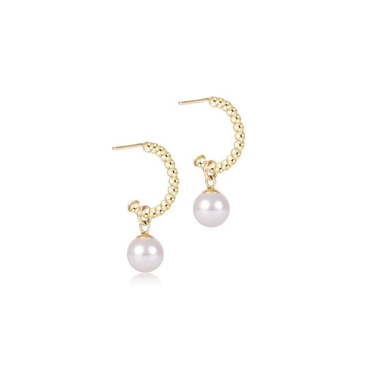 Beaded Classic 1" Post Hoop - 2mm Gold - Classic Pearl 8mm Charm