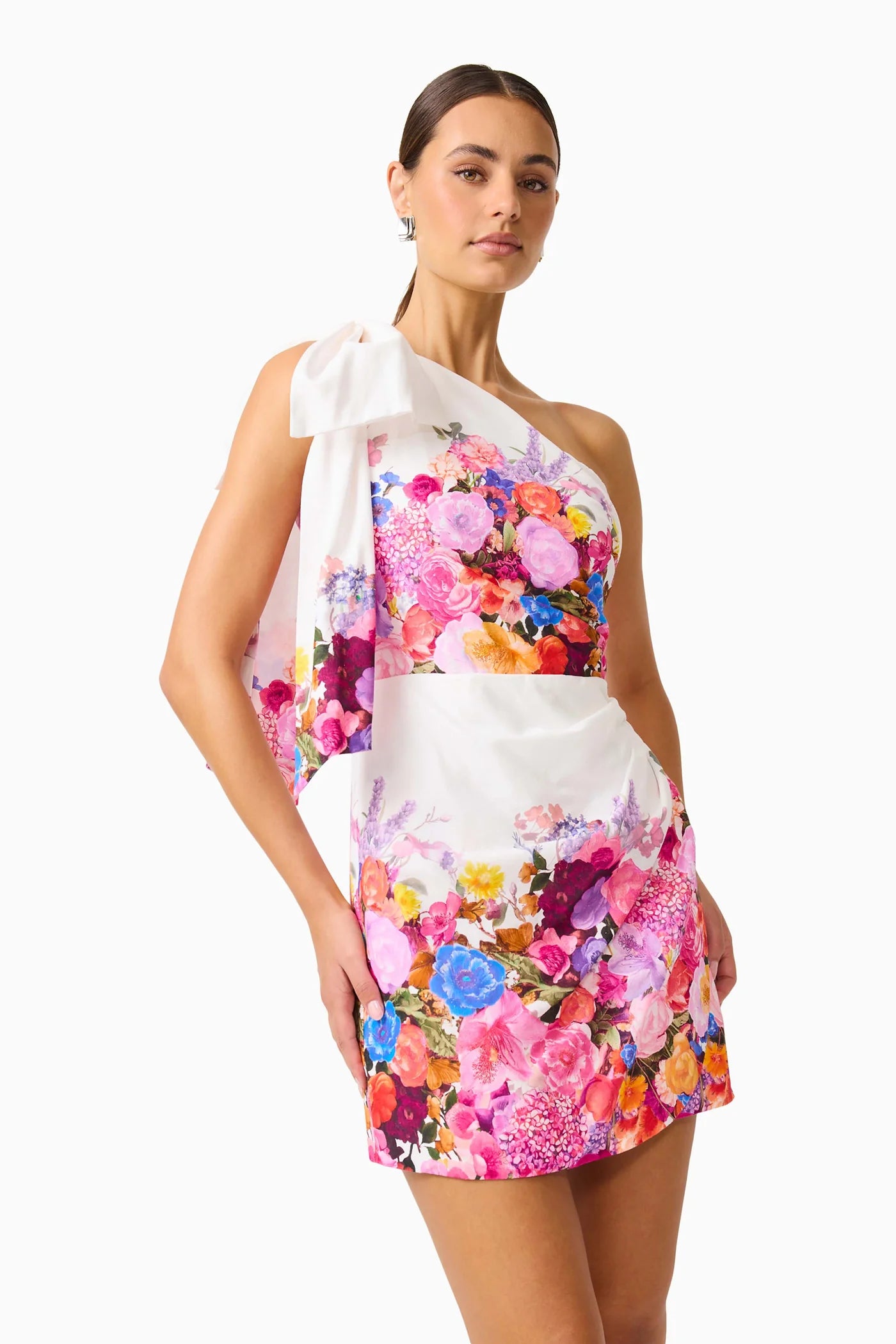 Alice One Shoulder Mini Dress in Ombre Floral
