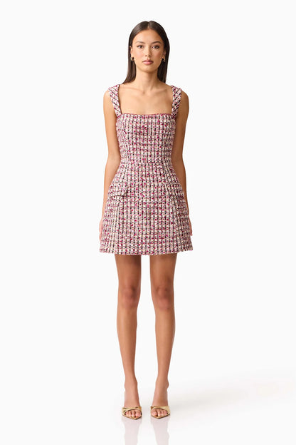 Bianca Tweed Mini Dress in Red