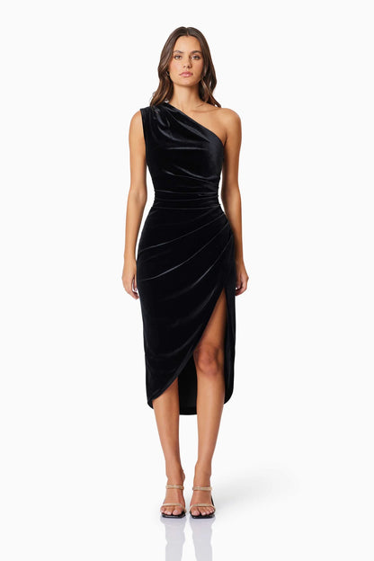 ELLIATT - Solene One Shoulder Midi Dress - Black