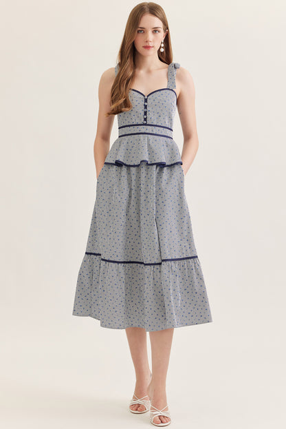Clara Peplum Midi Dress - Navy