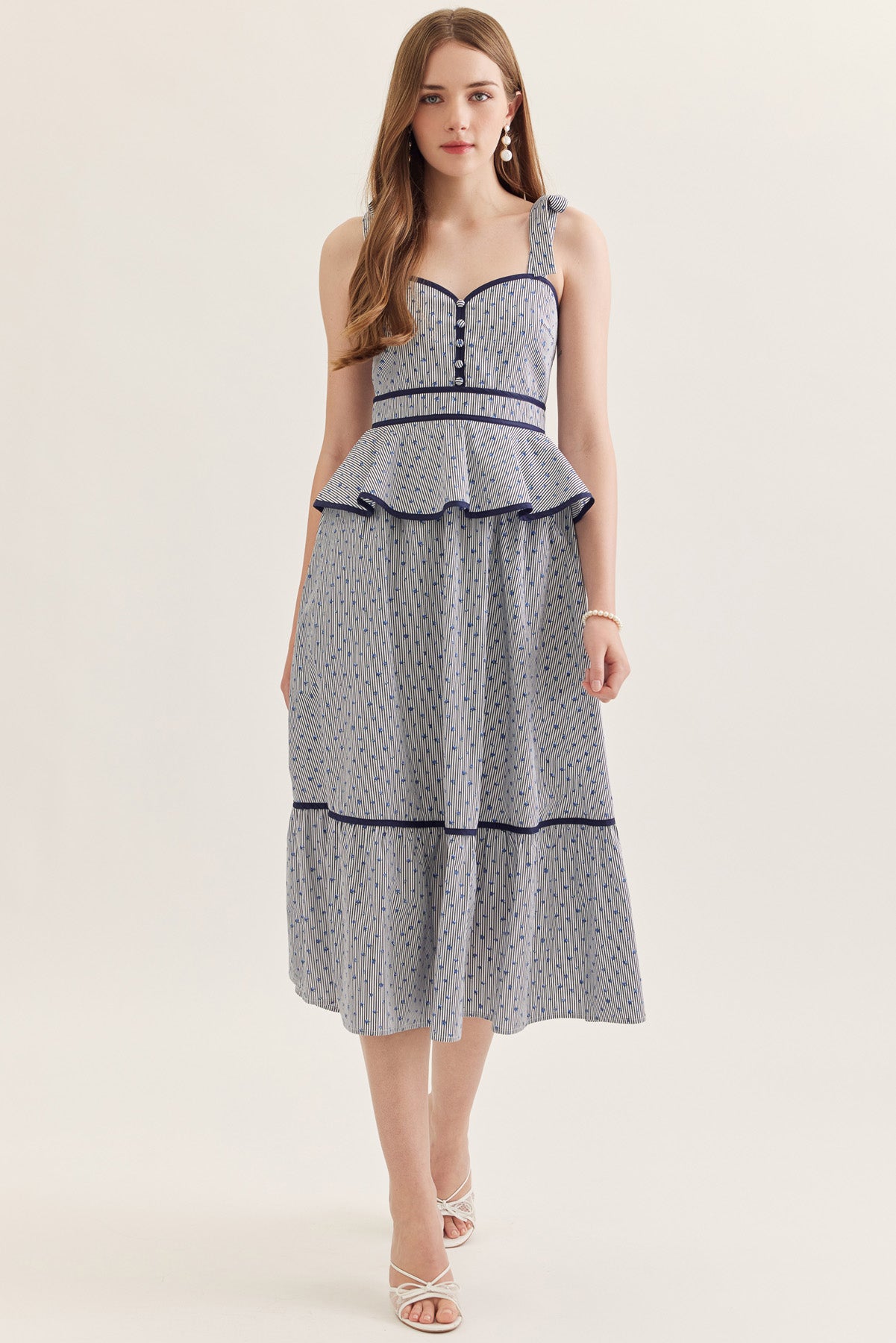 Clara Peplum Midi Dress - Navy