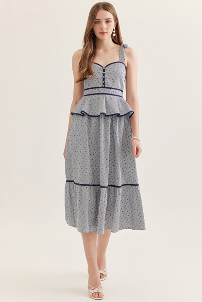 Clara Peplum Midi Dress - Navy