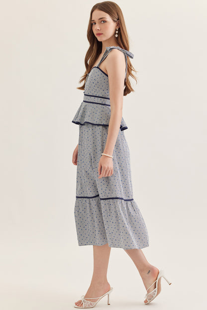 Clara Peplum Midi Dress - Navy