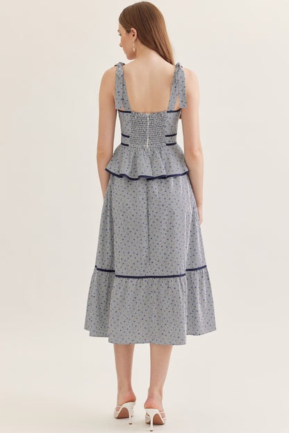 Clara Peplum Midi Dress - Navy