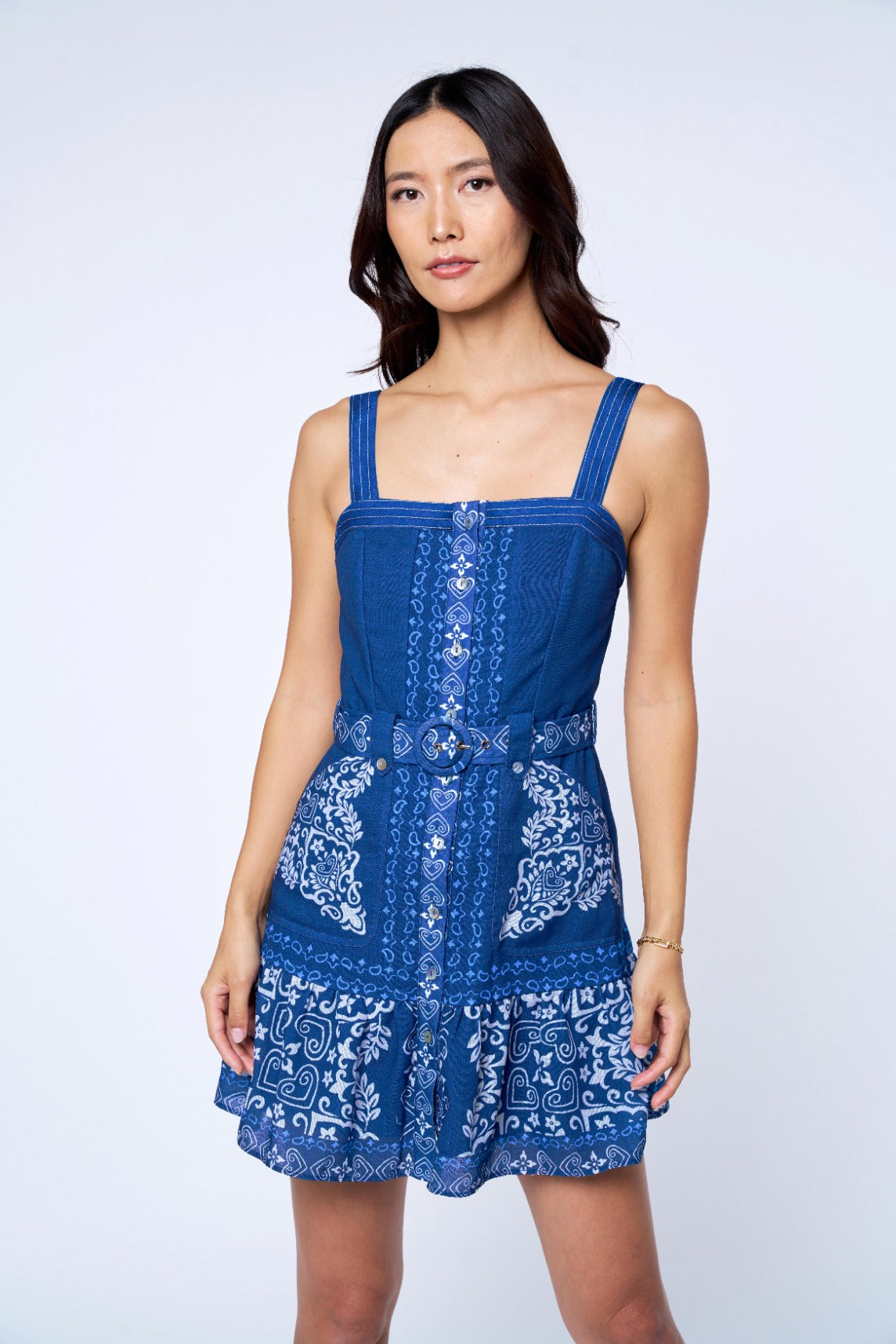 Anise Printed Sleeveless Mini Dress - Navy Multi