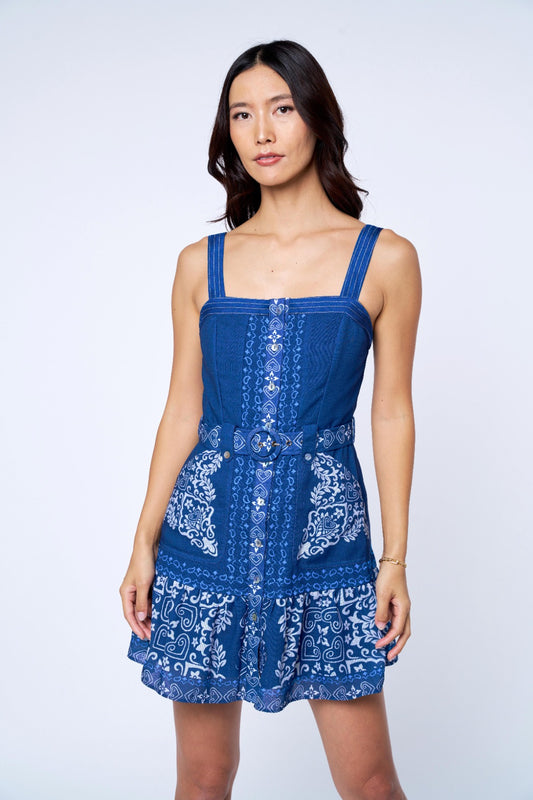Anise Printed Sleeveless Mini Dress - Navy Multi