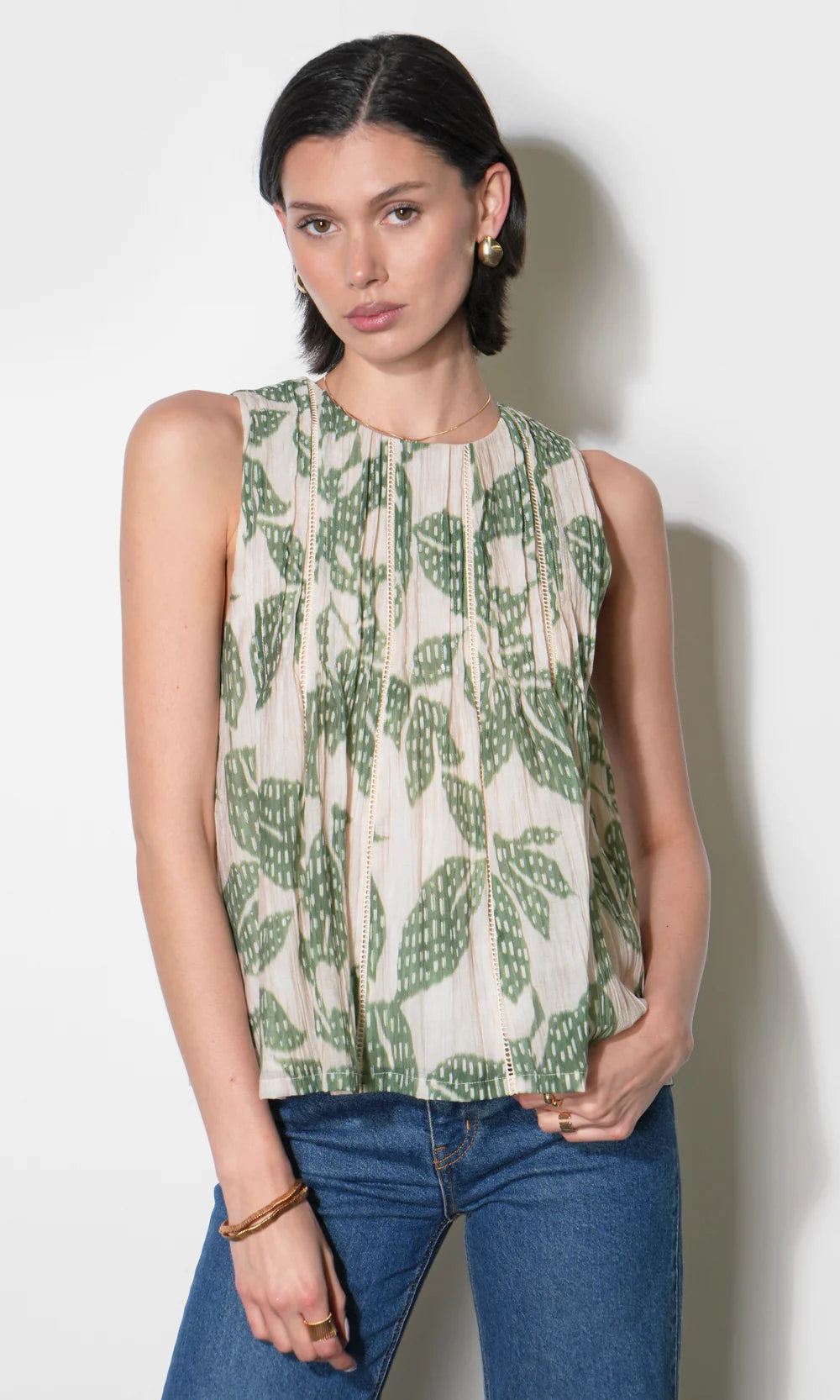 Elaine Sleeveless Pintuck Top - Green
