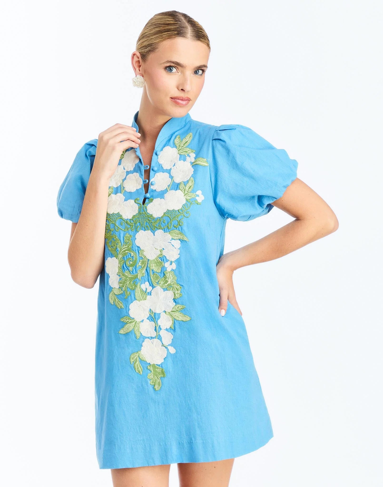 Elliana Barong Mini Dress - Cobalt Blue