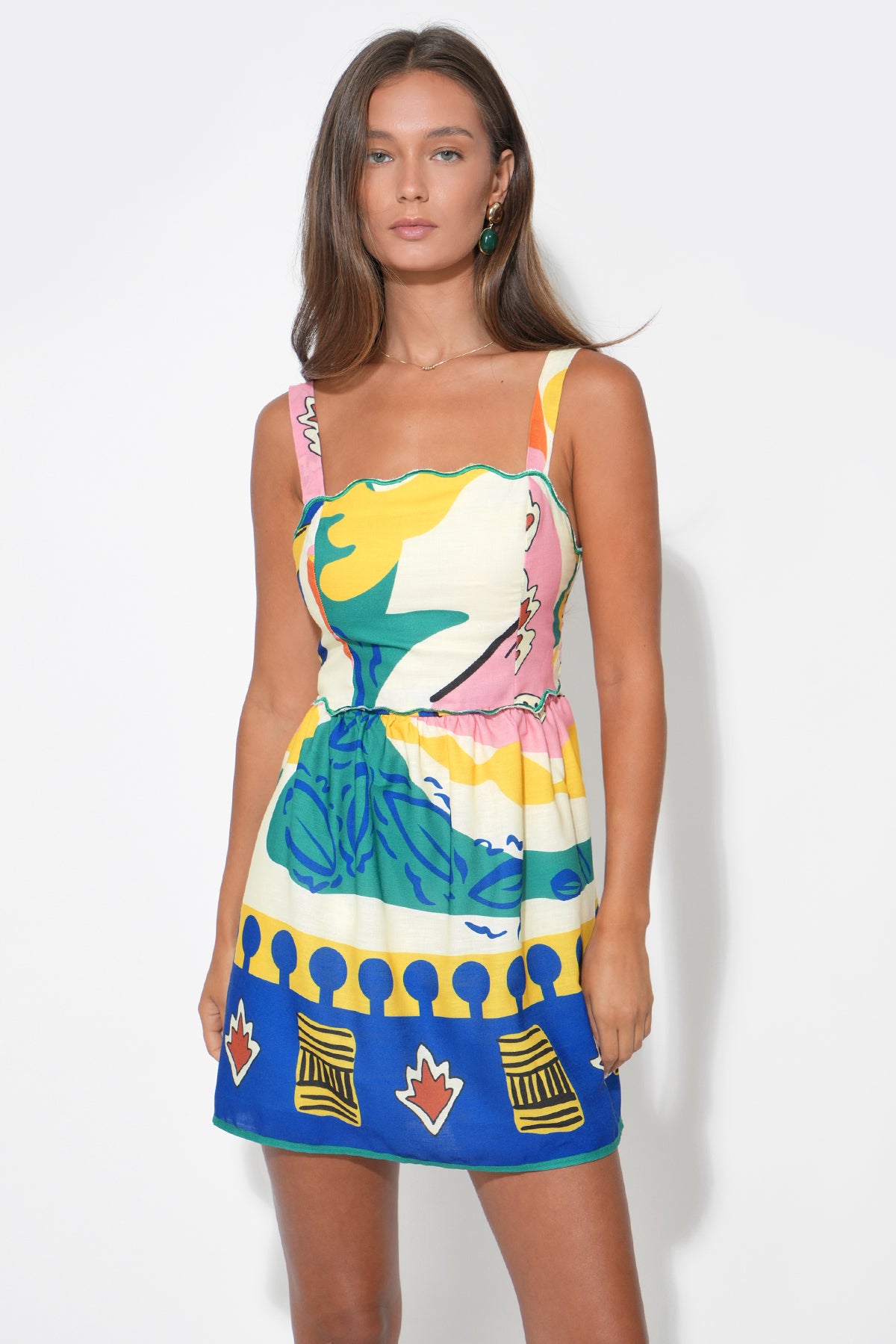Reese Printed Mini Dress - Yellow/ Blue