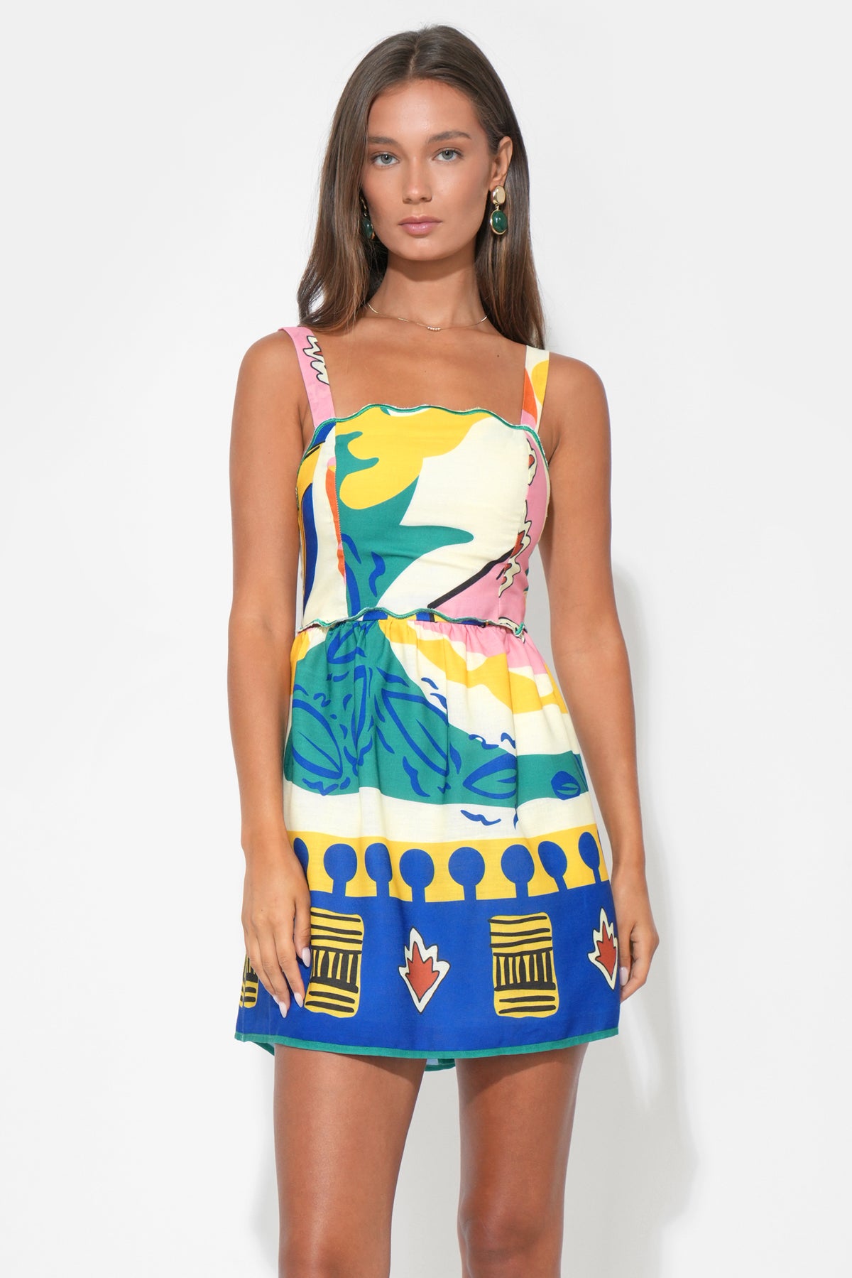 Reese Printed Mini Dress - Yellow/ Blue