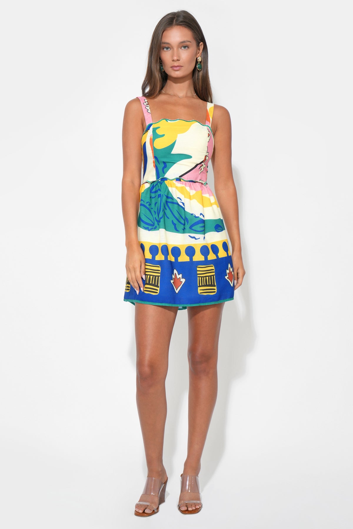 Reese Printed Mini Dress - Yellow/ Blue