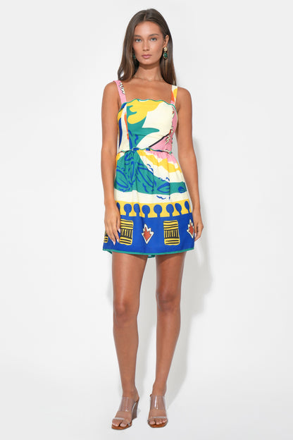 Reese Printed Mini Dress - Yellow/ Blue