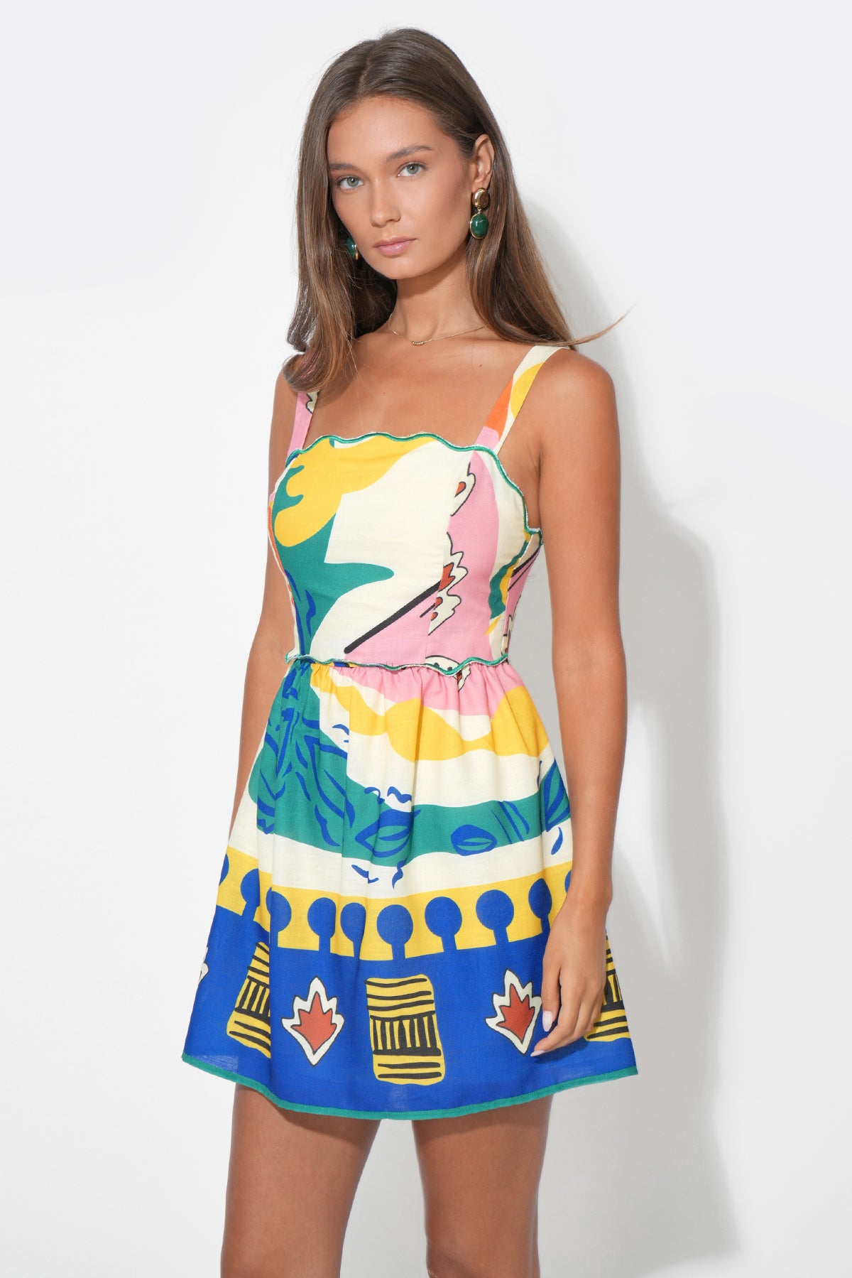 Reese Printed Mini Dress - Yellow/ Blue