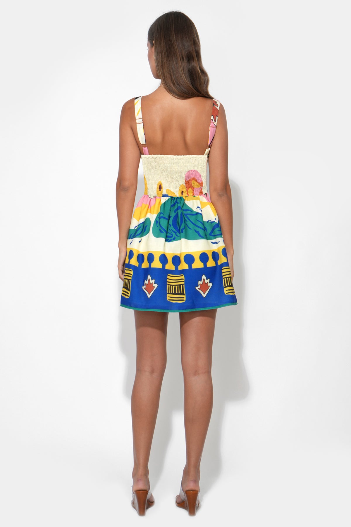 Reese Printed Mini Dress - Yellow/ Blue