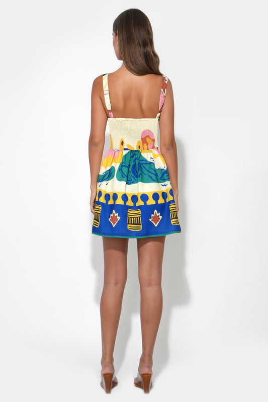 Reese Printed Mini Dress - Yellow/ Blue