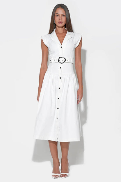 Olivia Button Up Belted Shirt Midi Dress - Off White