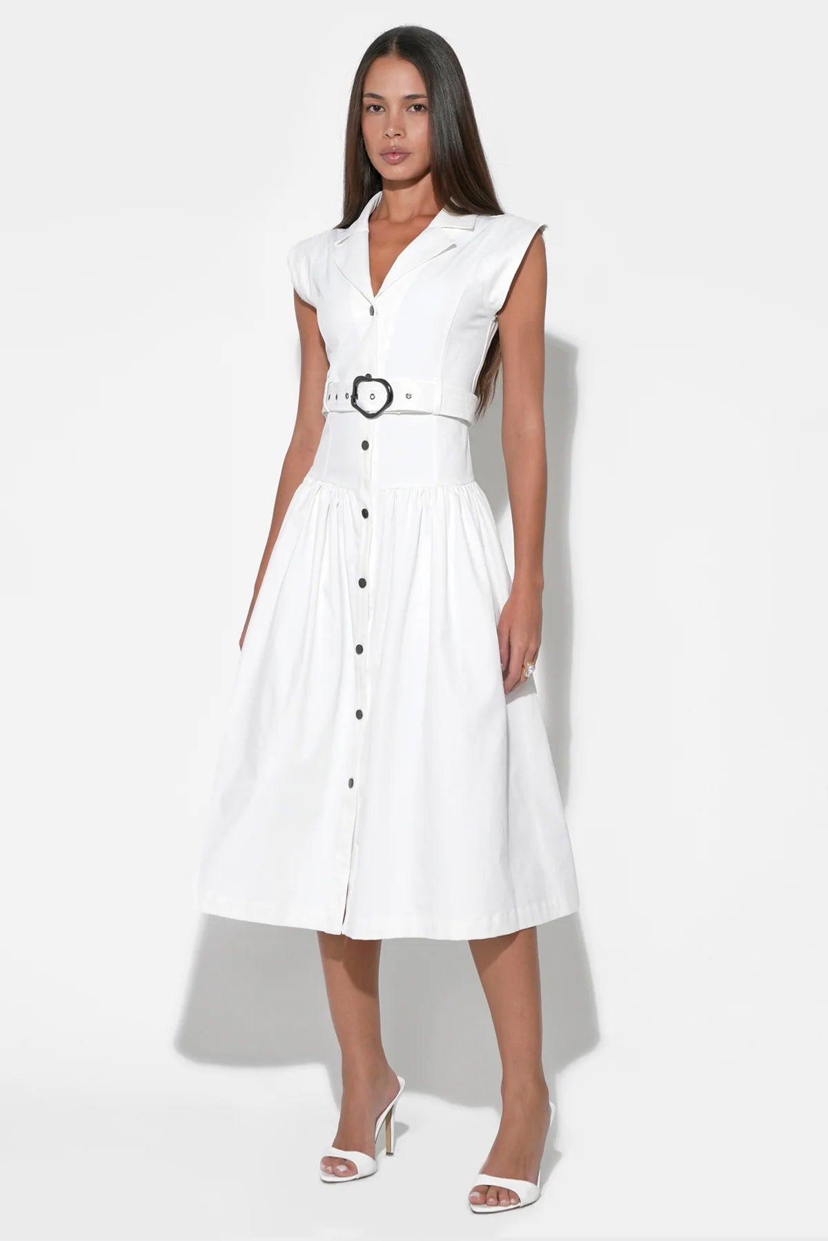 Olivia Button Up Belted Shirt Midi Dress - Off White