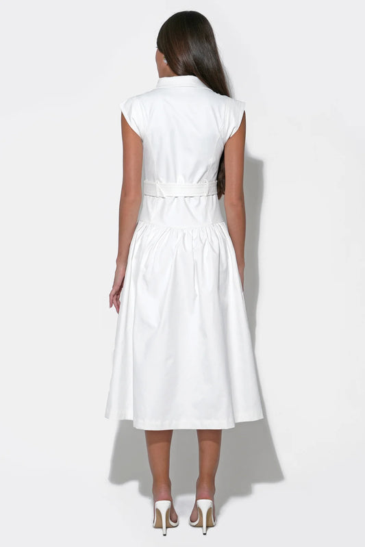 Olivia Button Up Belted Shirt Midi Dress - Off White