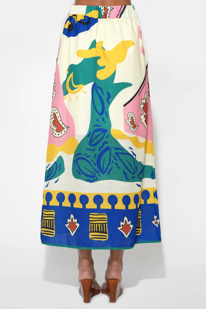 Annie Pull On Printed Skirt - Yellow/Blue