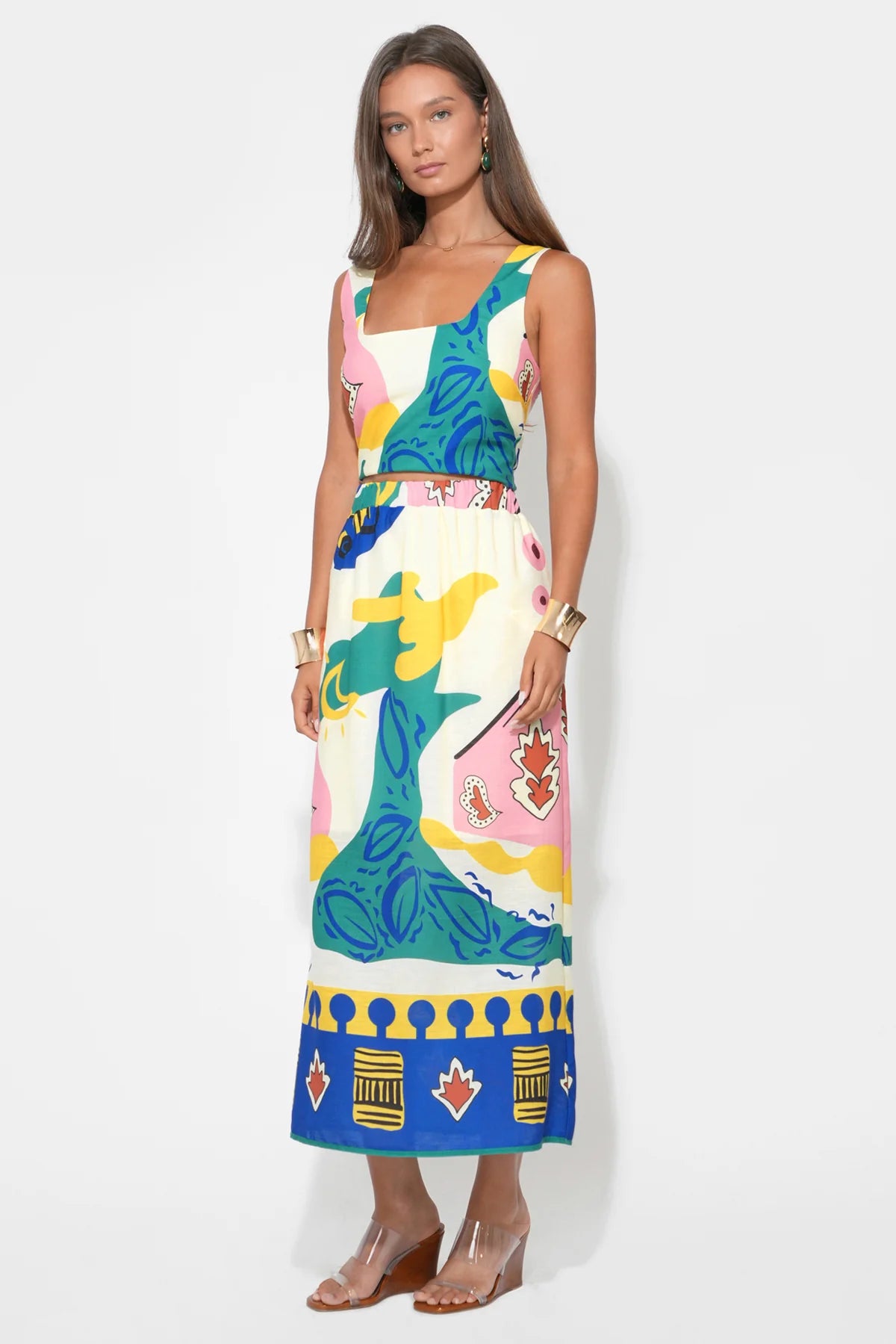 Annie Pull On Printed Skirt - Yellow/Blue