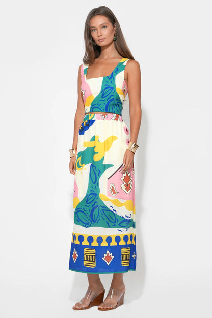 Annie Pull On Printed Skirt - Yellow/Blue